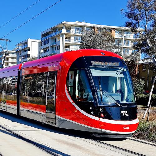 Collision between person and light rail vehicle